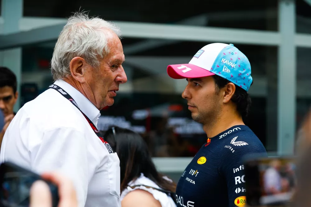 Helmut Marko, Consultant, Red Bull Racing and Sergio Perez, Red Bull Racing 
