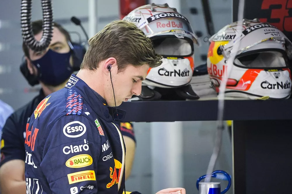 Max Verstappen, Red Bull Racing, in the garage