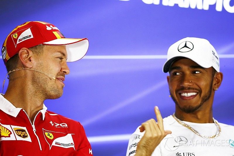 Sebastian Vettel, Ferrari, Lewis Hamilton, Mercedes AMG F1, in the press conference