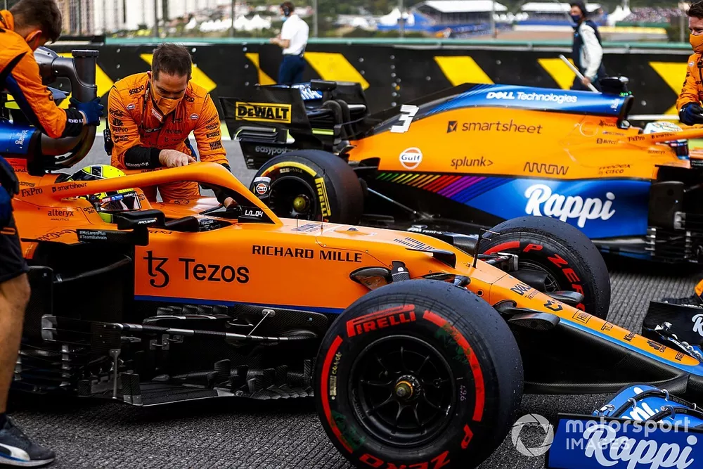 Lando Norris, McLaren MCL35M, arrives on the grid