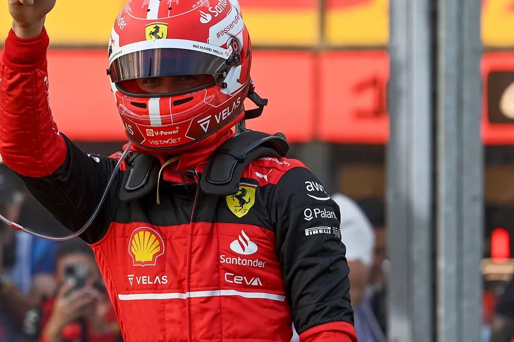Pole man Charles Leclerc, Ferrari, in Parc Ferme