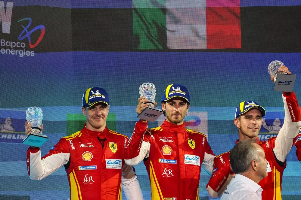 Podium: second place #51 Ferrari AF Corse Ferrari 499P: Alessandro Pier Guidi, James Calado, Antonio Giovinazzi