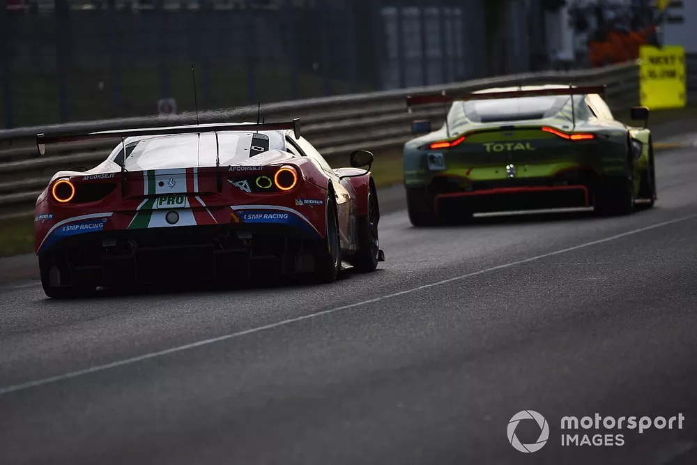 #51 AF Corse Ferrari 488 GTE EVO: Alessandro Pier Guidi, James Calado, Daniel Serra, #95 Aston Martin Racing Aston Martin Vantage AMR: Marco Sorensen, Nicki Thiim, Richard Westbrook