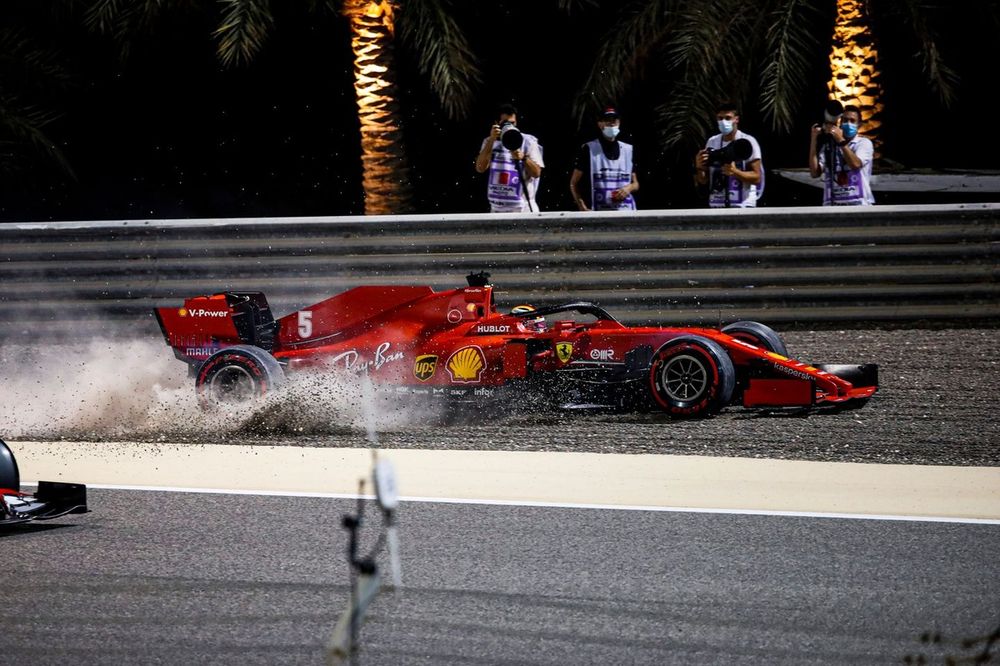 Sebastian Vettel, Ferrari SF1000 runs wide over the gravel