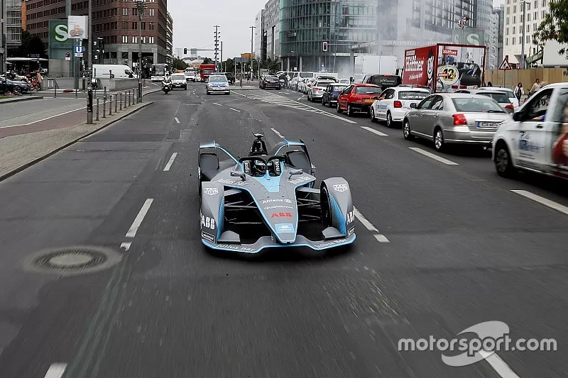 Formula 1 World Champion, Nico Rosberg, drives the Formula E Gen2 car around the streets of Berlin