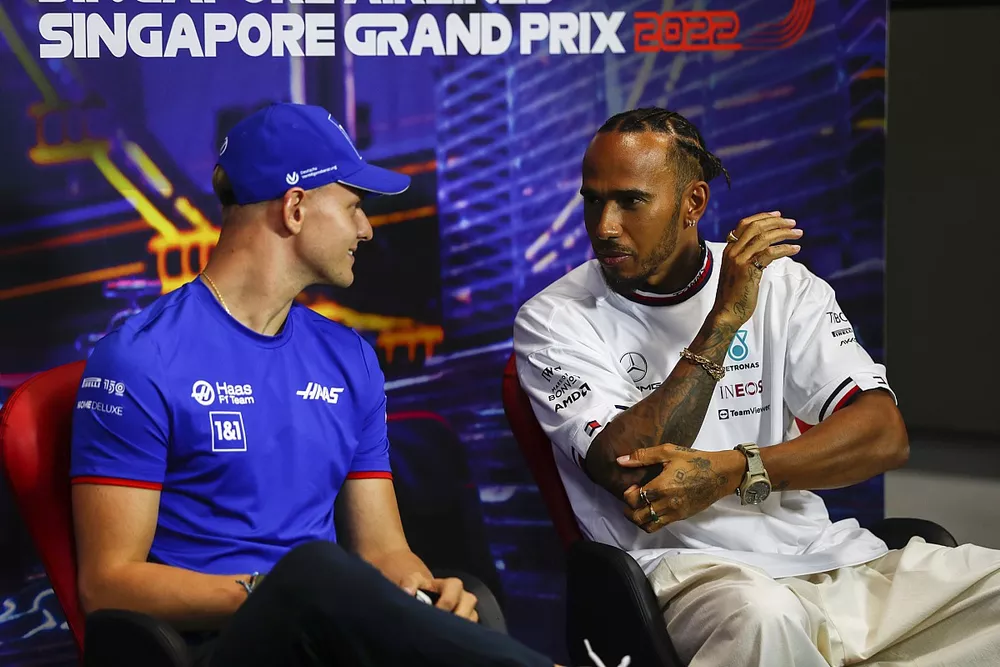 Mick Schumacher, Haas F1 Team, Lewis Hamilton, Mercedes AMG, in the Press Conference 