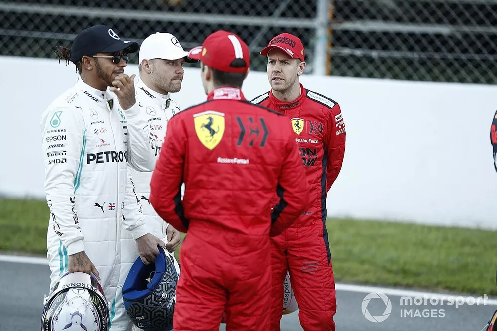 Lewis Hamilton, Mercedes-AMG Petronas F1, Valtteri Bottas, Mercedes-AMG Petronas F1, Sebastian Vettel, Ferrari and Charles Leclerc, Ferrari 
