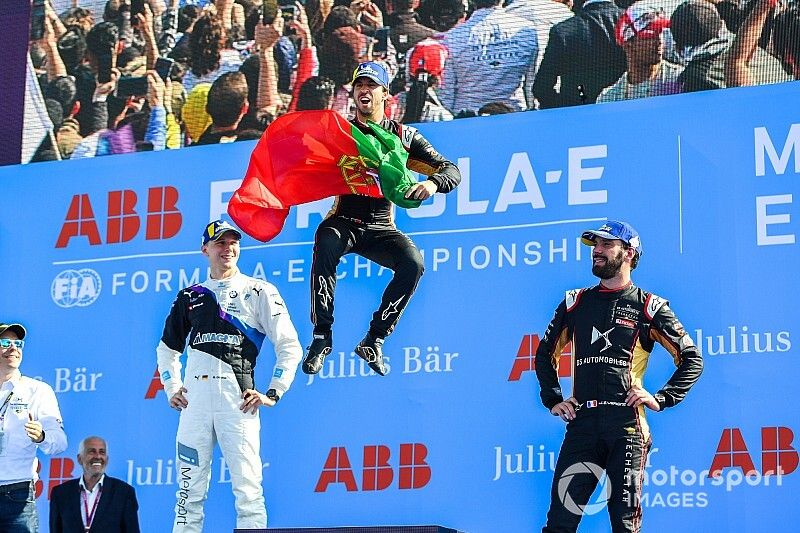 Antonio Felix da Costa, DS Techeetah, DS E-Tense FE20, 1st position, Maximilian G&uuml;nther, BMW I Andretti Motorsports, 2nd position, Jean-Eric Vergne, DS Techeetah, DS E-Tense FE20, 3rd position