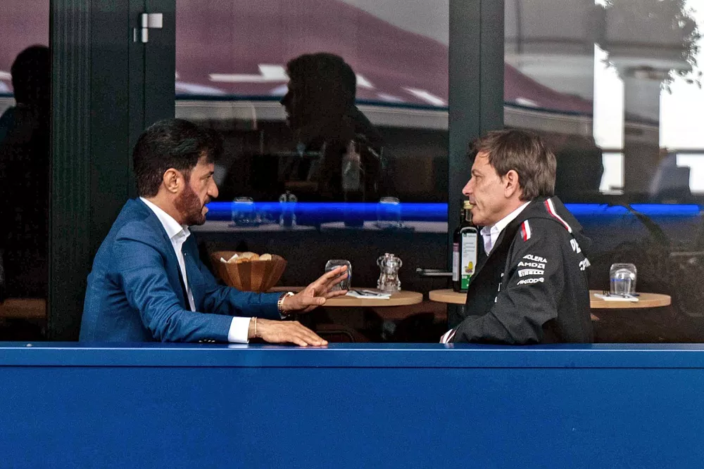 Mohammed bin Sulayem, President, FIA, with Toto Wolff, Team Principal and CEO, Mercedes-AMG