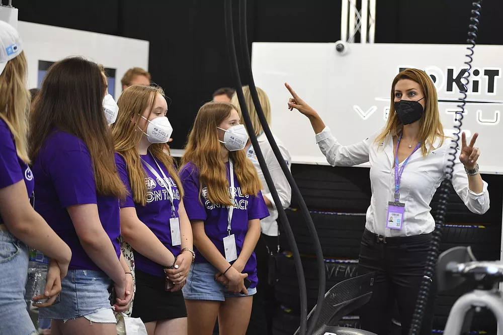 Girls on Track visit to teams garages in pit