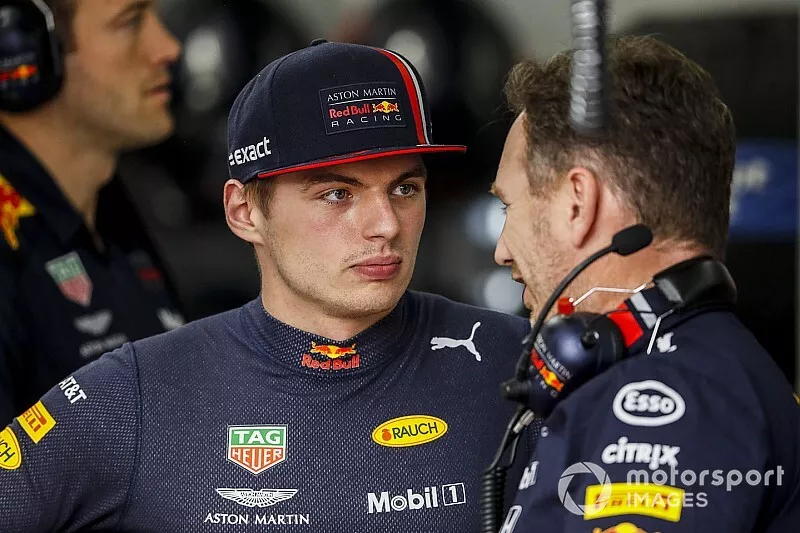 Max Verstappen, Red Bull Racing RB15 and Christian Horner, Team Principal, Red Bull Racing 