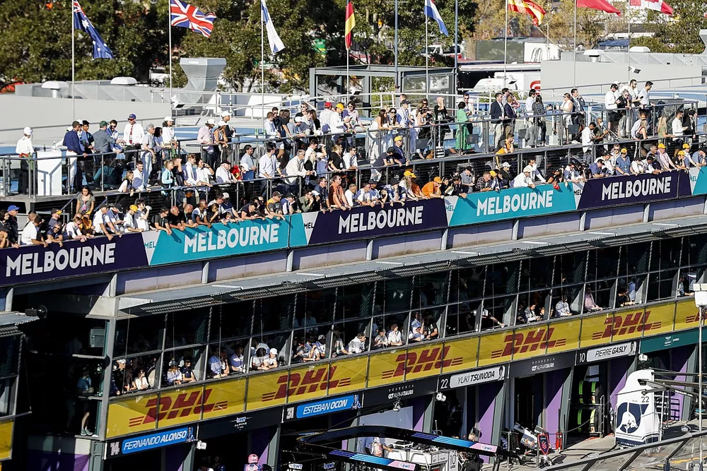 Fans watch from a balcony