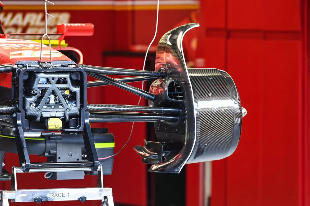 Ferrari SF-24 brake, suspension and technical detail in the team's garage