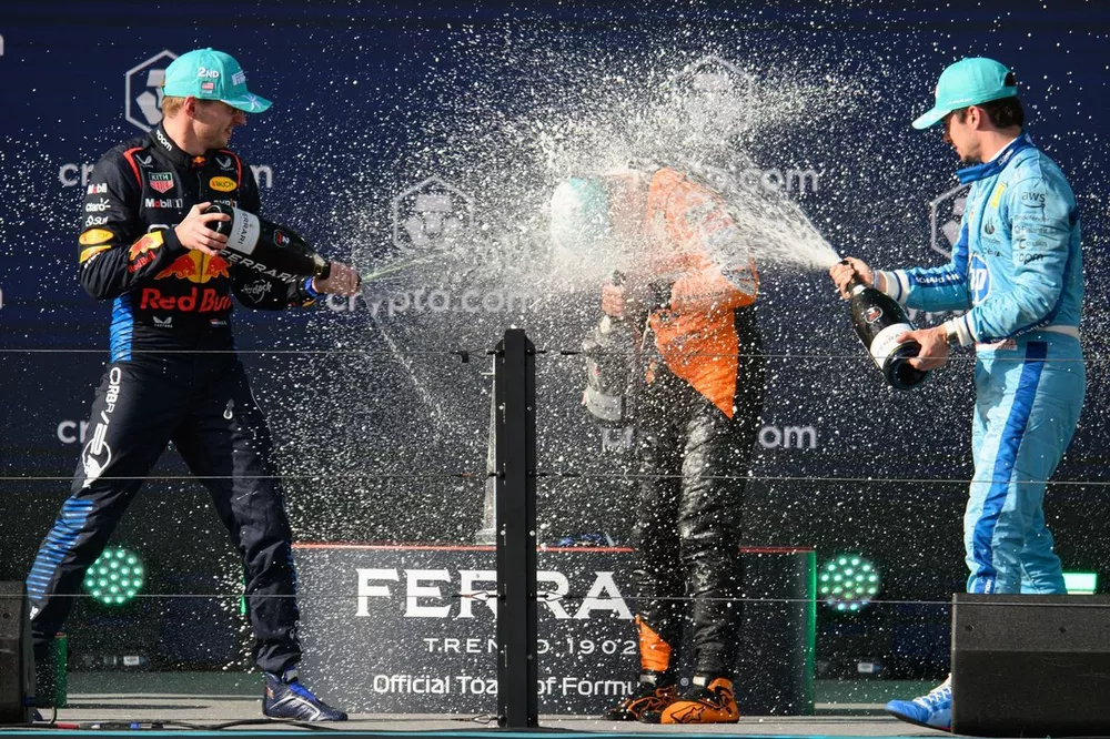 Champagne celebration, Max Verstappen, Red Bull Racing,Lando Norris, McLaren,Charles Leclerc, Ferrari