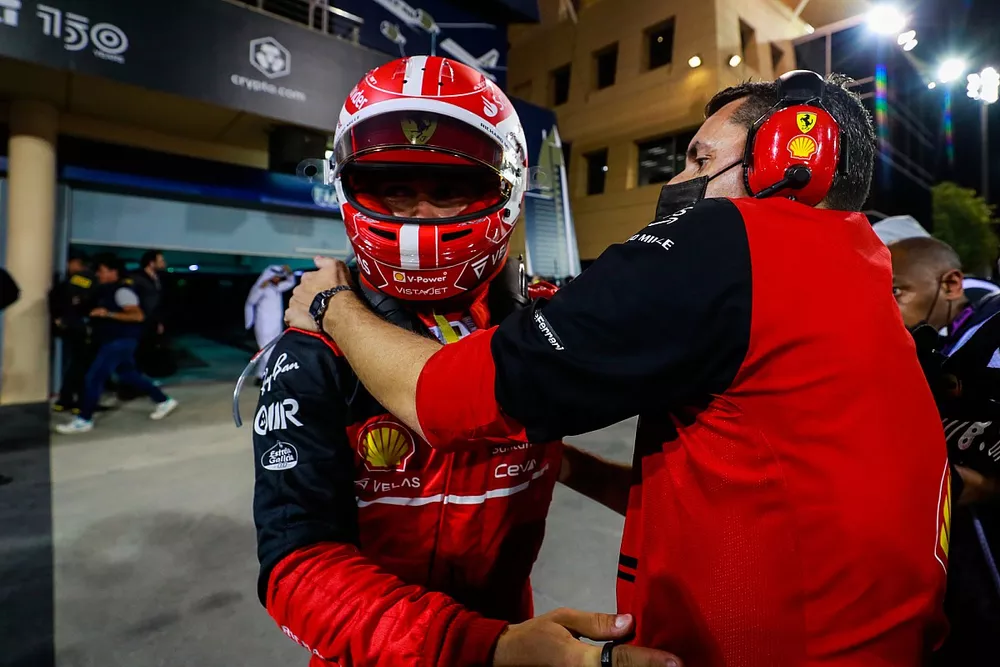 Pole man Charles Leclerc, Ferrari, celebrates