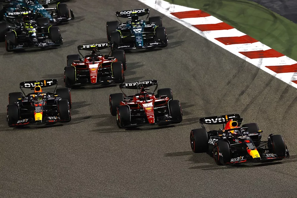 Max Verstappen, Red Bull Racing RB19, Charles Leclerc, Ferrari SF-23, Sergio Perez, Red Bull Racing RB19, Carlos Sainz, Ferrari SF-23, Fernando Alonso, Aston Martin AMR23.