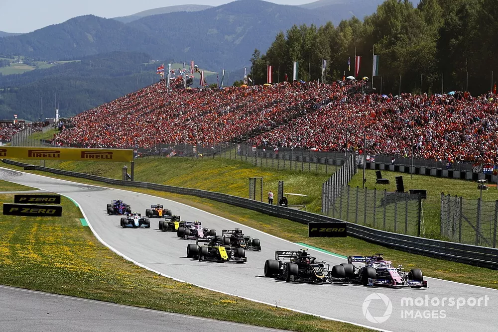 Sergio P&eacute;rez, Racing Point RP19, Kevin Magnussen, Haas F1 Team VF-19, Daniel Ricciardo, Renault F1 Team R.S.19, Romain Grosjean, Haas F1 Team VF-19, Lance Stroll, Racing Point RP19