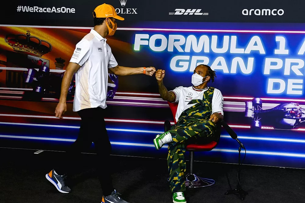 Daniel Ricciardo, McLaren and Lewis Hamilton, Mercedes in the Press Conference 