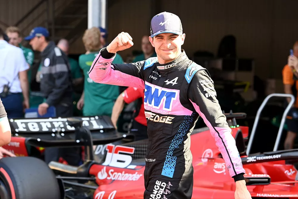 Esteban Ocon, Alpine F1 Team, celebrates after Qualifying