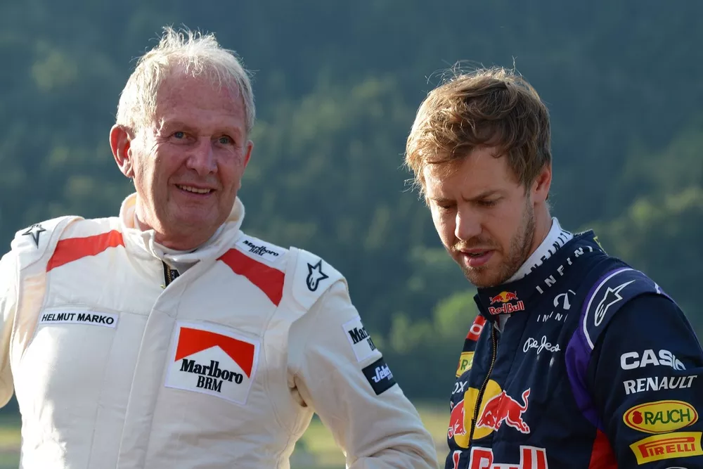 Dr Helmut Marko, consultant de Red Bull Motorsport, Sebastian Vettel, Red Bull Racing