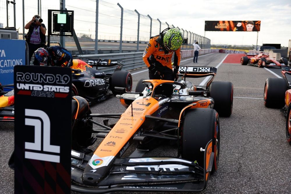 Pole man Lando Norris, McLaren F1 Team, gets out of the car in Parc Ferme 