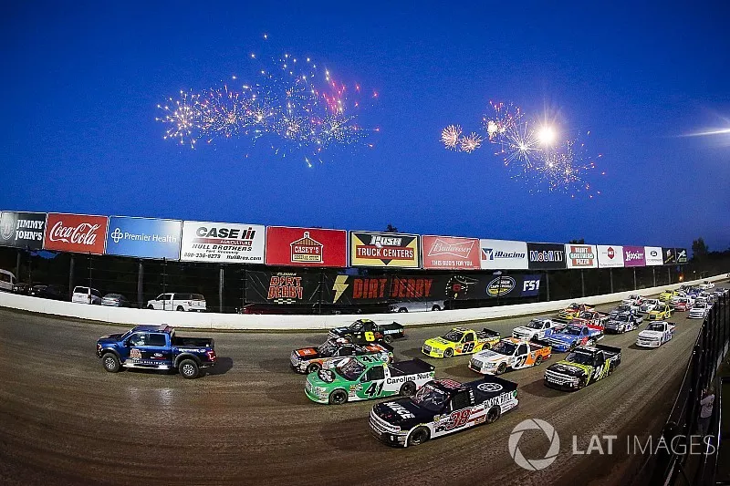 Four-wide pace laps, fireworks