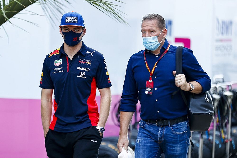 Max Verstappen, Red Bull Racing and Jos Verstappen in the paddock