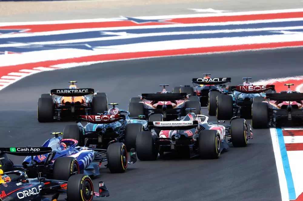 Max Verstappen, Red Bull Racing RB20 Lando Norris, McLaren MCL38, George Russell, Mercedes F1 W15, Charles Leclerc, Ferrari SF-24, the rest of the field