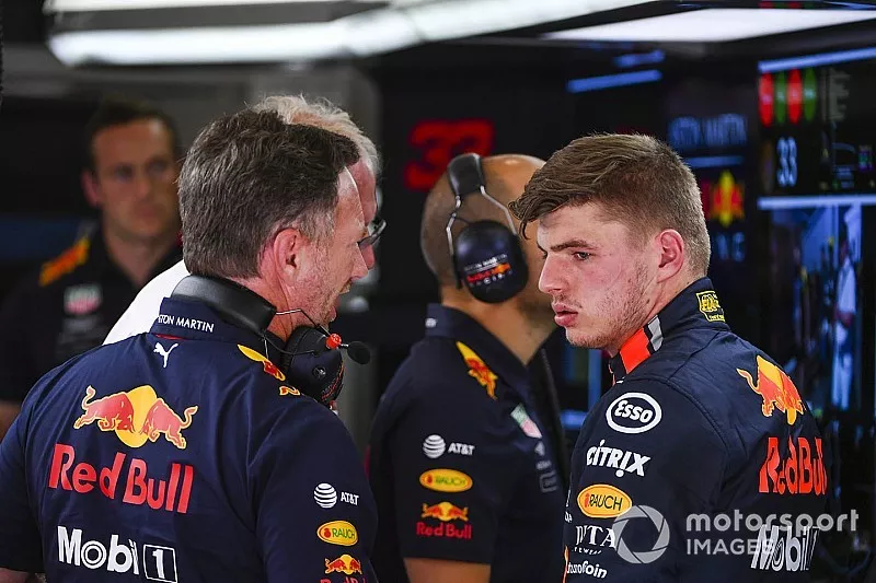 Christian Horner, Team Principal, Red Bull Racing, and Max Verstappen, Red Bull Racing