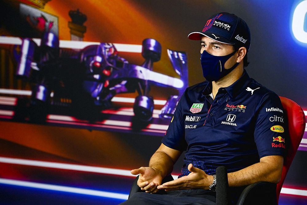 Sergio Perez, Red Bull Racing in the Press Conference 