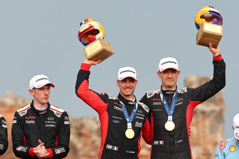 Podium: Winner S&eacute;bastien Ogier, Vincent Landais, Toyota Gazoo Racing WRT Toyota GR Yaris Rally1