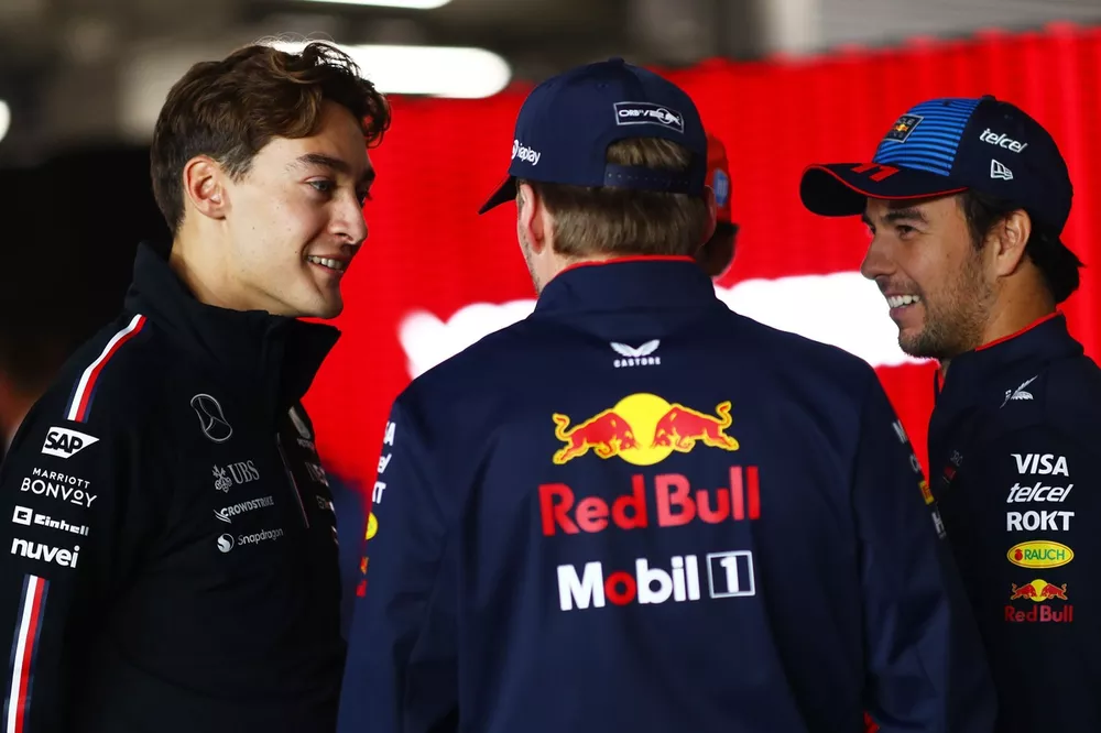 George Russell, Mercedes, Max Verstappen, Red Bull Racing, Sergio Perez, Red Bull Racing