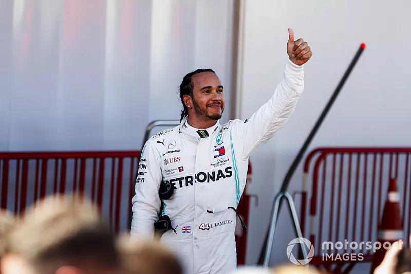 Race winner Lewis Hamilton, Mercedes AMG F1 celebrates in Parc Ferme 