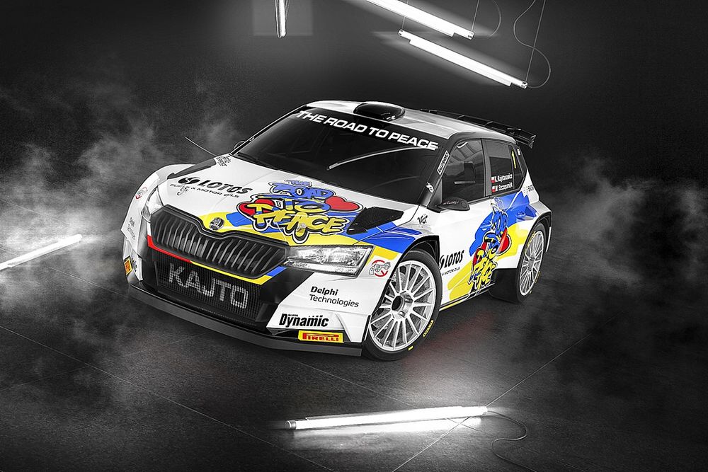 Special Ukrainian livery, Kajetan Kajetanowicz, Maciej Szczepaniak, Skoda Fabia Rally2 evo