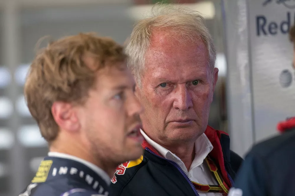 Le Dr. Helmut Marko et Sebastian Vettel, Red Bull Racing
