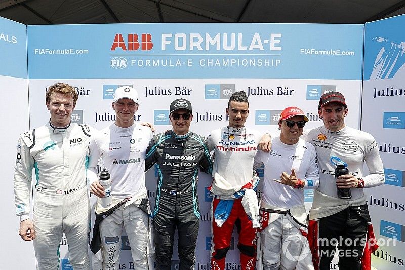 Oliver Turvey, NIO 333, Maximilian G&uuml;nther, BMW I Andretti Motorsports, Mitch Evans, Panasonic Jaguar Racing, Pascal Wehrlein, Mahindra Racing, Felipe Massa, Venturi Formula E, S&eacute;bastien Buemi, Nissan e.Dams after super pole 