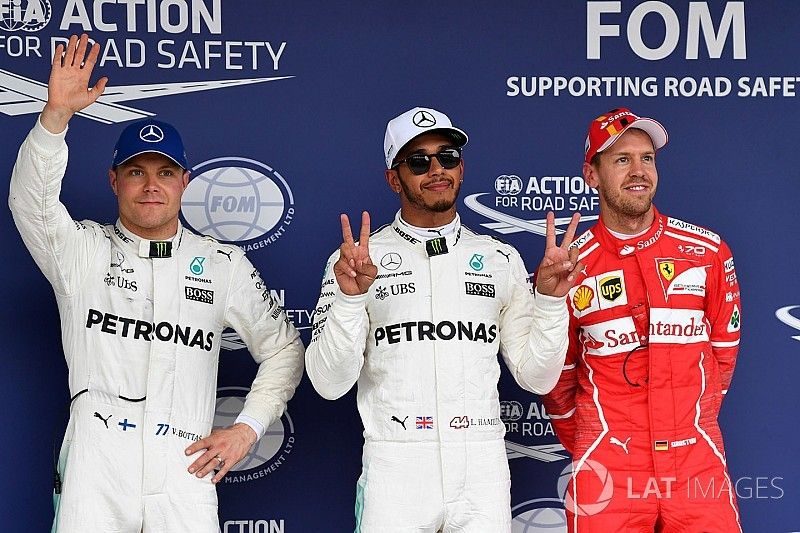 Pole para Lewis Hamilton, Mercedes AMG F1, segundo, Valtteri Bottas, Mercedes AMG F1, tercero, Sebas
