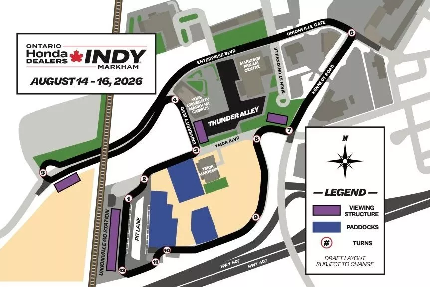 Mapa de la pista de IndyCar en Markham, Ontario