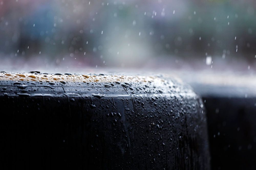 Rain drops on a Pirelli tyre