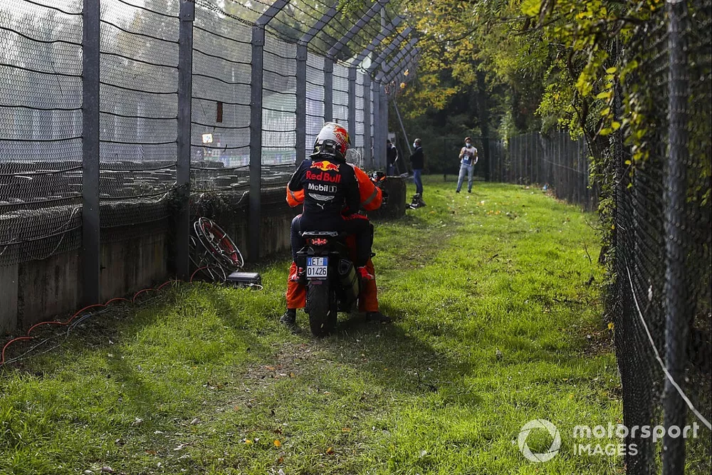 Max Verstappen, Red Bull Racing after retiring from the race