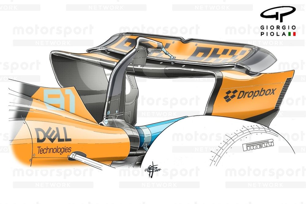 El aler&oacute;n trasero de Oscar Piastri, McLaren MCL38, en Bak&uacute;