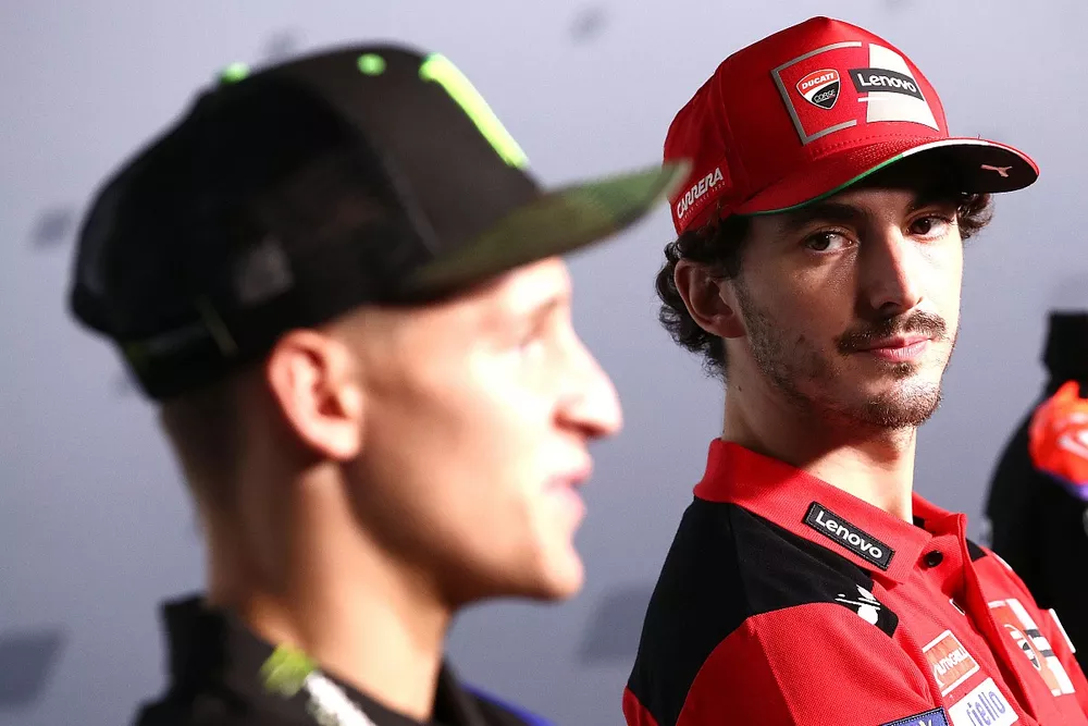 Fabio Quartararo, Yamaha Factory Racing, et Francesco Bagnaia, Ducati Team, en conf&eacute;rence de presse