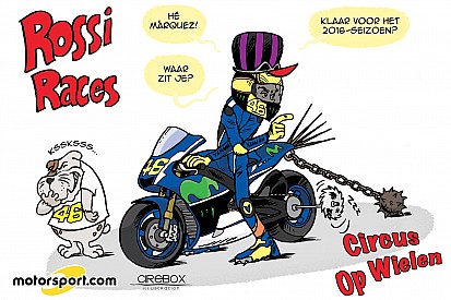 Cartoon van Cirebox - Rossi: "Hé Marquez, ben je er klaar voor?"