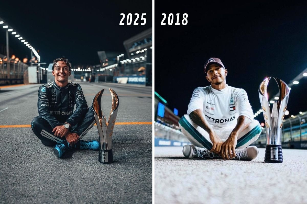 Por qué George Russell recreó la famosa foto de Hamilton tras ganar en Singapur 