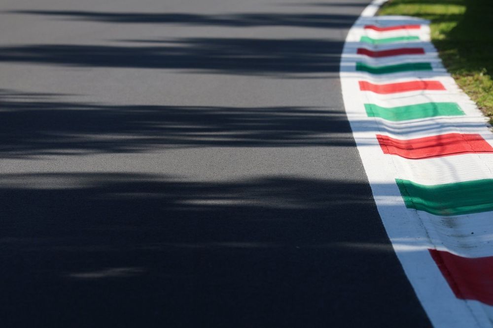 A detailed view of the trackside kerbs