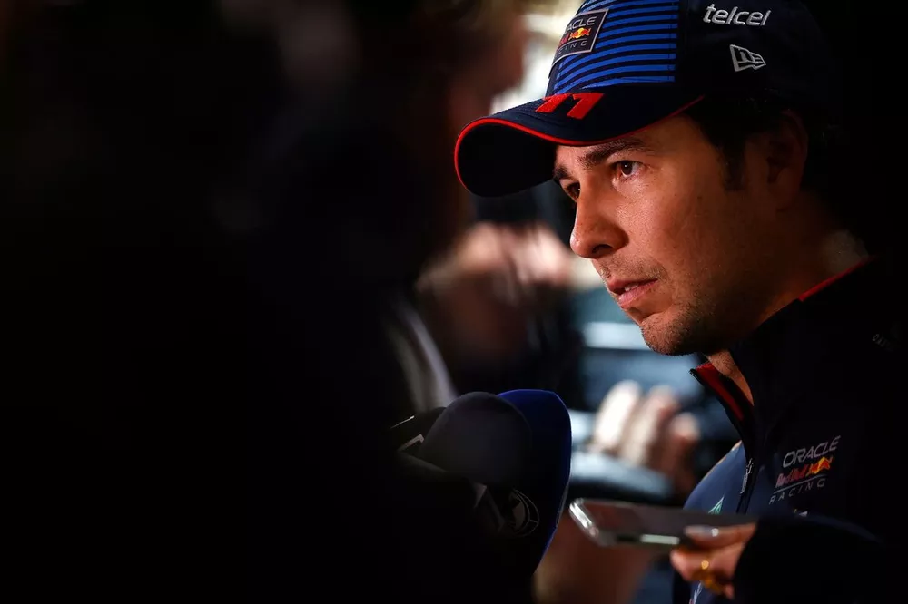 Sergio Perez, Red Bull Racing, is interviewed after Qualifying