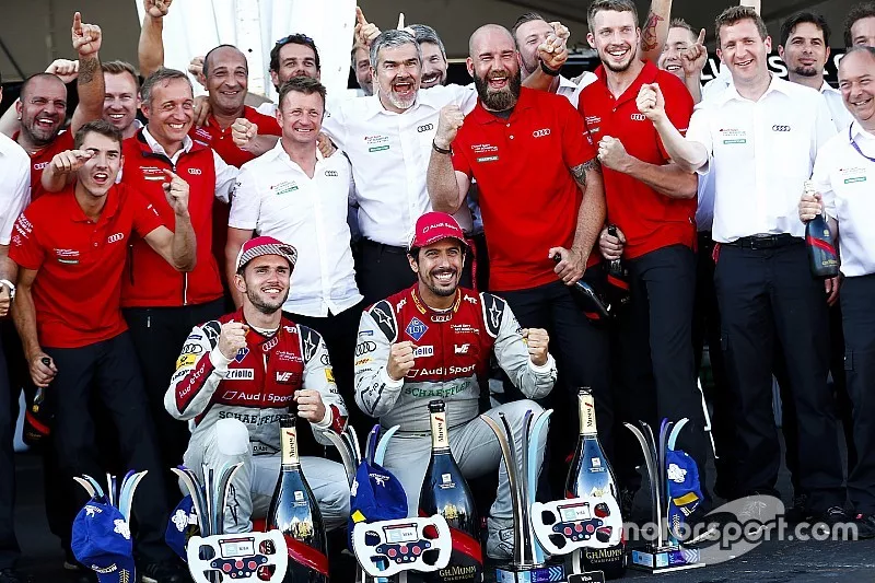 Lucas di Grassi, Audi Sport ABT Schaeffler., Daniel Abt, Audi Sport ABT Schaeffler. Celebrate with Audi teamv