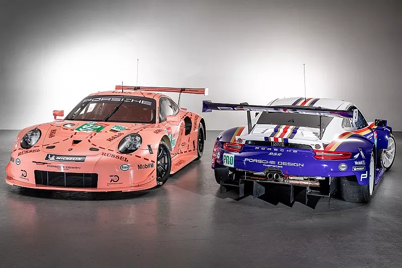 #92 Porsche GT Team Porsche 911 RSR and #91 Porsche GT Team Porsche 911 RSR with special liveries