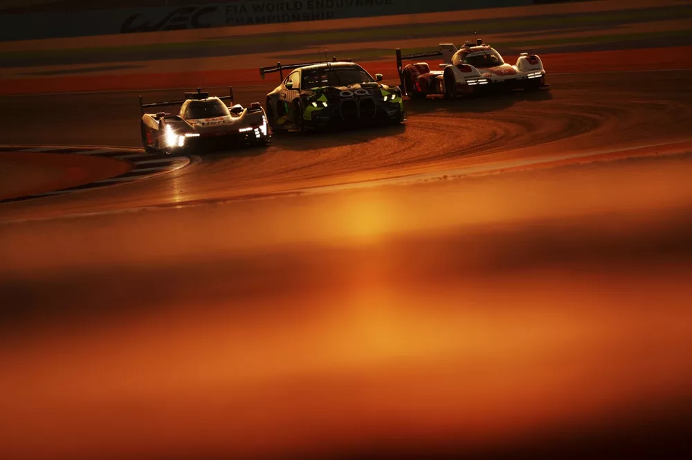 The #12 Cadillac Hertz Team JOTA Cadillac V-Series.R Hypercar of Alex Lynn, Norman Nato and Will Stevens #46 Team WRT BMW M4 LMGT3 of Ahmad Al Harthy, Valentino Rossi and Kelvin Van Der Linde #6 Porsche Penske Motorspor Porsche 963 Hypercar of Kevin Estre, Laurens Vanthoor and Matt Campbell