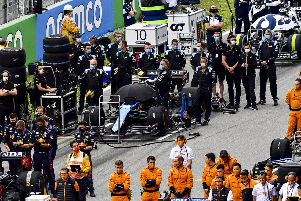 The Alpine F1 team on the grid prior to the start